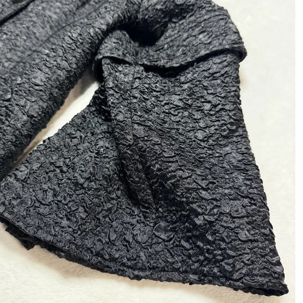 Picadilly Fashions Textured Boucle Crop Jacket L Peter Pan Collar Charcoal Gray